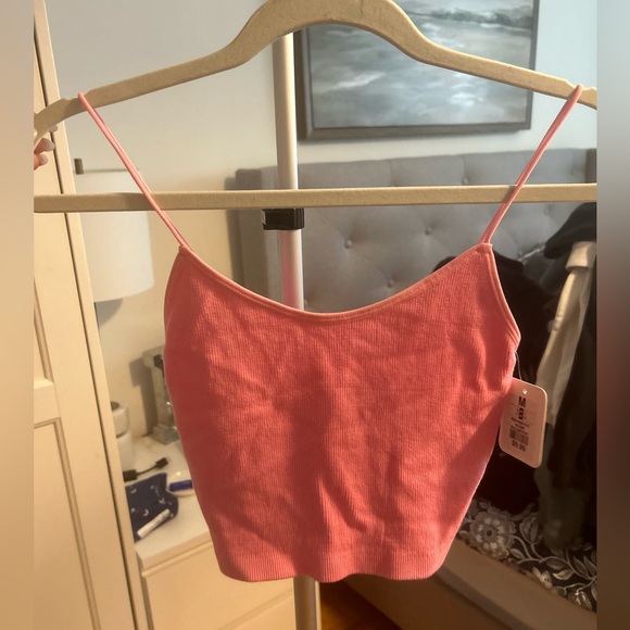 Pink Thin Strap Cropped Ribbed Tank Top - Picture 1 of 1